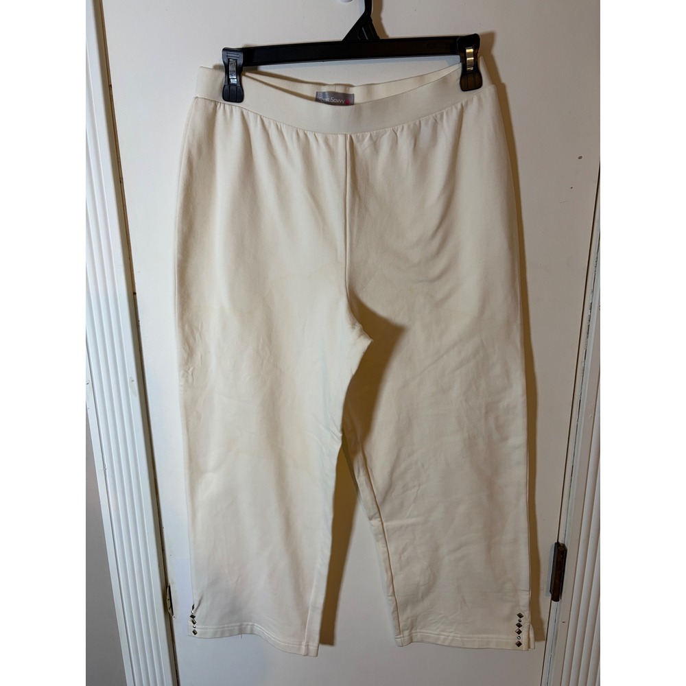 Sport Savvy Womens Cream Studded Track Suit Set Jacket & Crop Pants XS